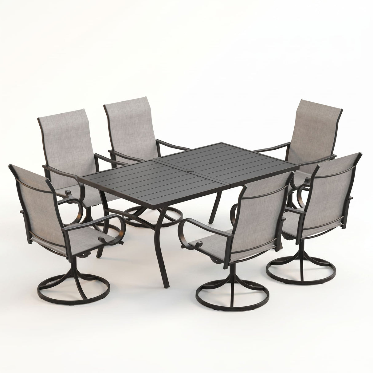 Vicllax Outdoor Dining Table Set for 6 People, Rectangular Table & Swivel Chair Set of 6