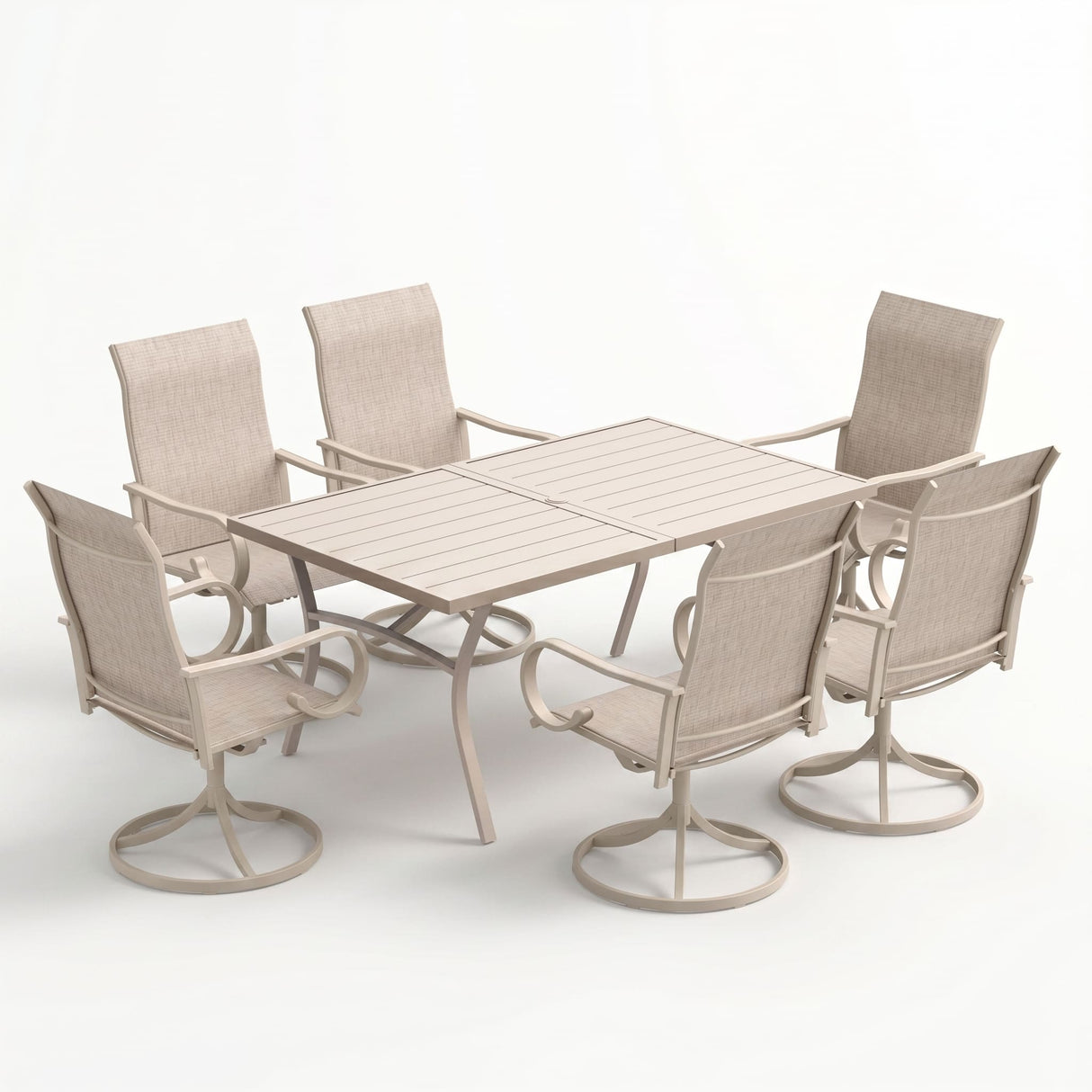 Vicllax Outdoor Dining Table Set for 6 People, Rectangular Table & Swivel Chair Set of 6