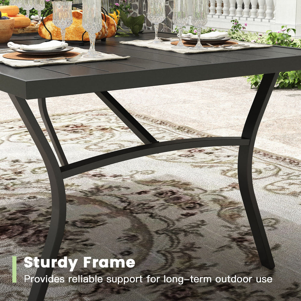 Vicllax 7 Pieces Outdoor Dining Set with Metal Rectangular Table and Padded Swivel Chair