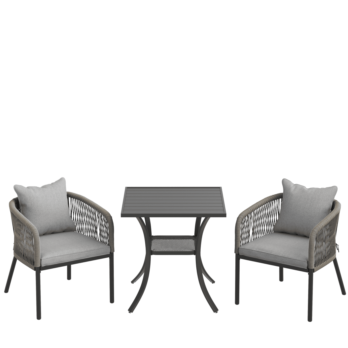 Vicllax 3-Piece Outdoor Wicker Patio Dining Set - 27.6-Inch Square Table with Umbrella Hole and Aria Modern Woven Rope Armchair
