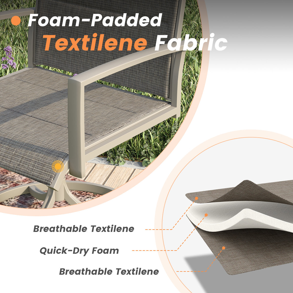 Vicllax Patio Dining Table Set for 8, Outdoor 59" Square Large Metal Table and Padded Swivel Dining Chairs