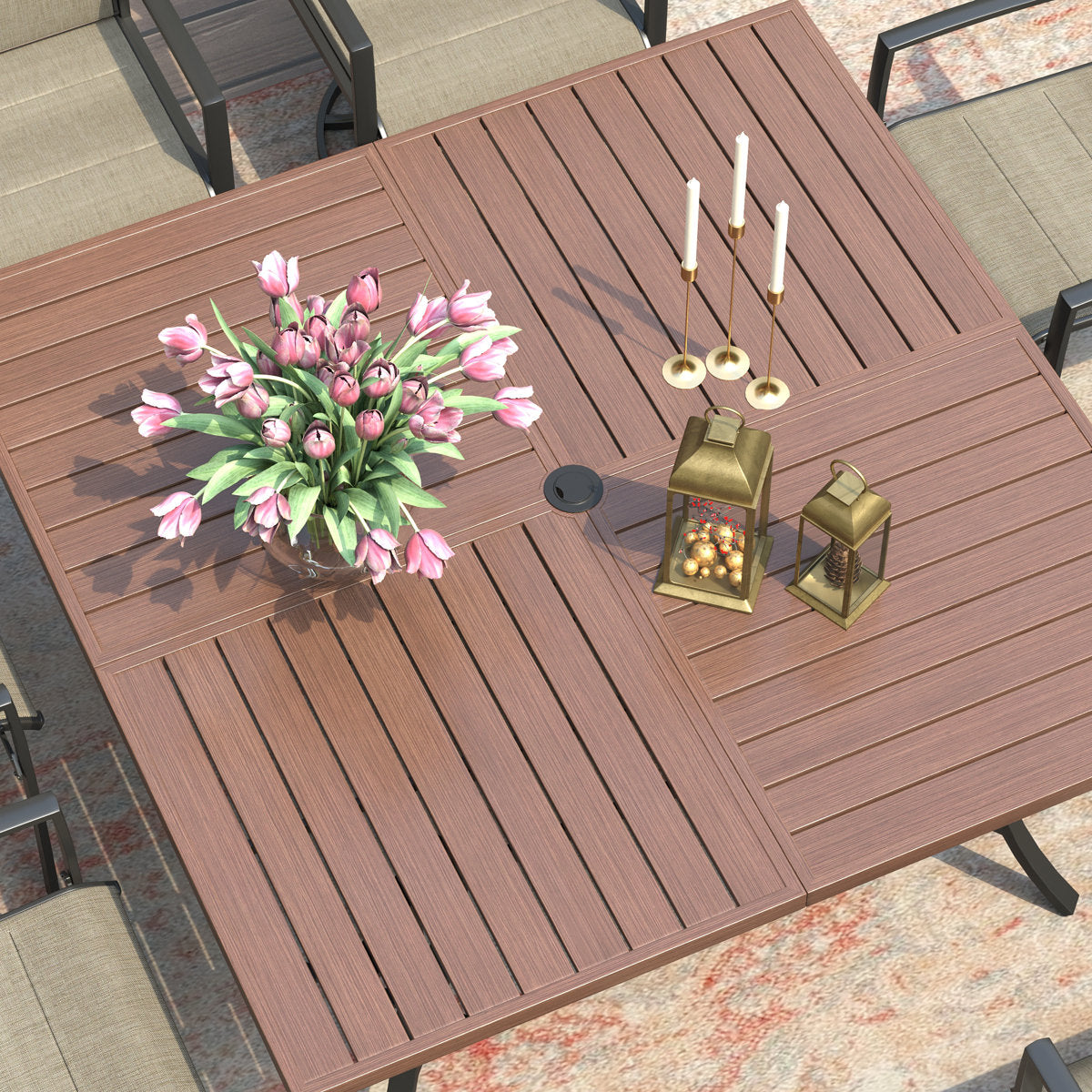 Vicllax Patio Dining Table Set for 8, Outdoor 59" Square Large Metal Table and Swivel Dining Chairs