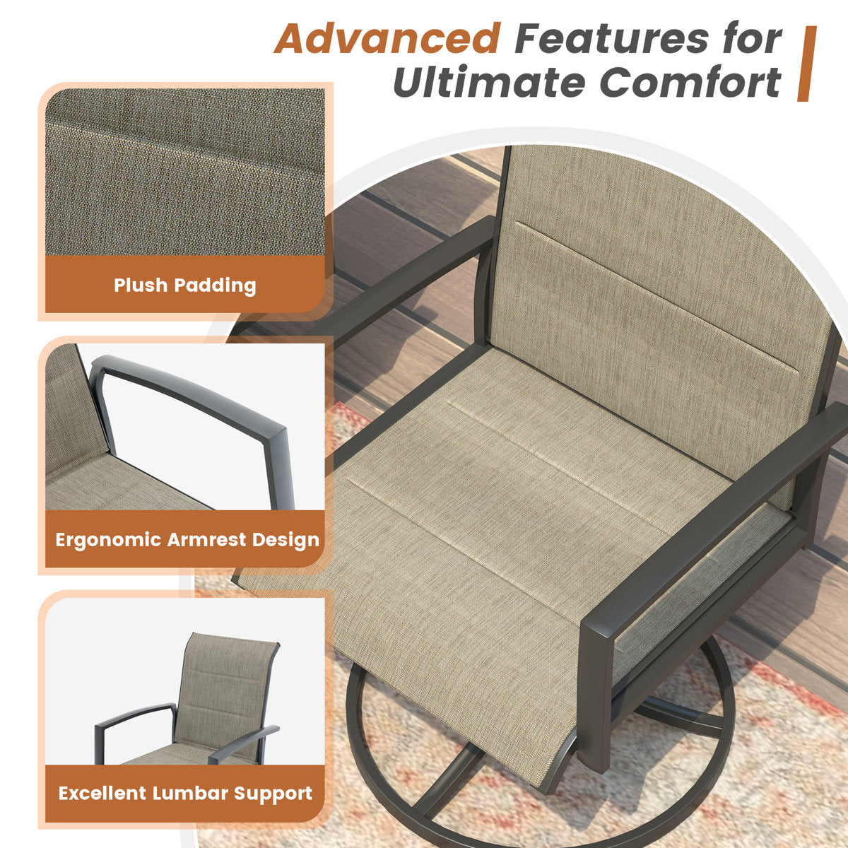 Vicllax Patio Dining Table Set for 8, Outdoor 59" Square Large Metal Table and Padded Swivel Dining Chairs