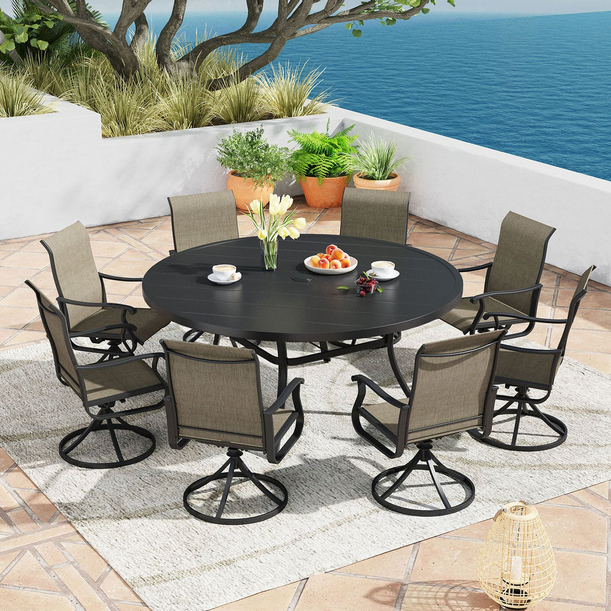 Vicllax 9 Pieces Outdoor Dining Set with 60" Round Dining Table and Premium Swivel Chairs