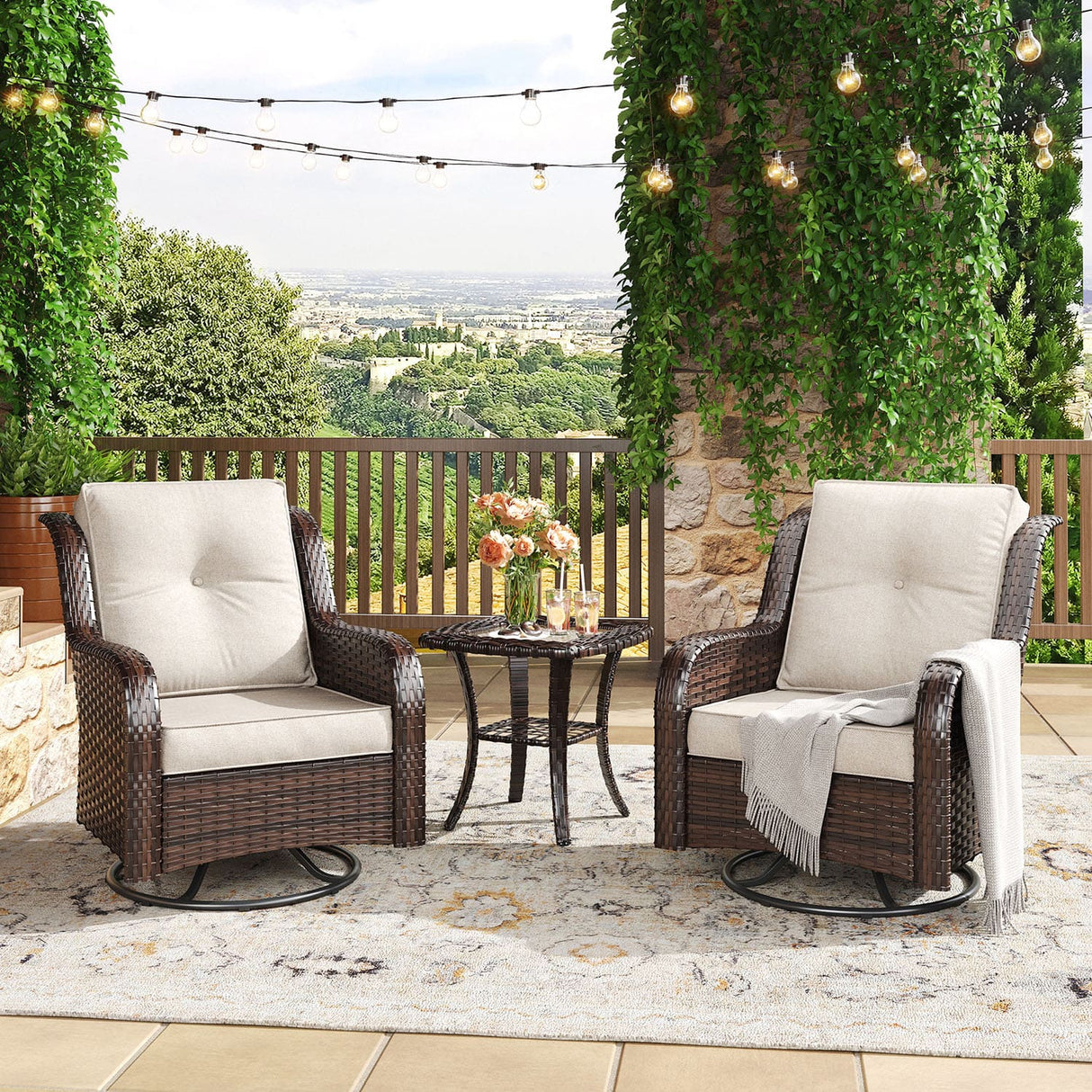 Vicllax Patio Wicker Oasis Lounge Set, Cushioned Sofa Swivel Chairs and Ottomans