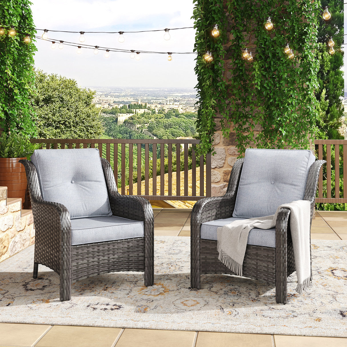 Vicllax Patio Wicker Oasis Lounge Sofa, Single Chair Set of 2