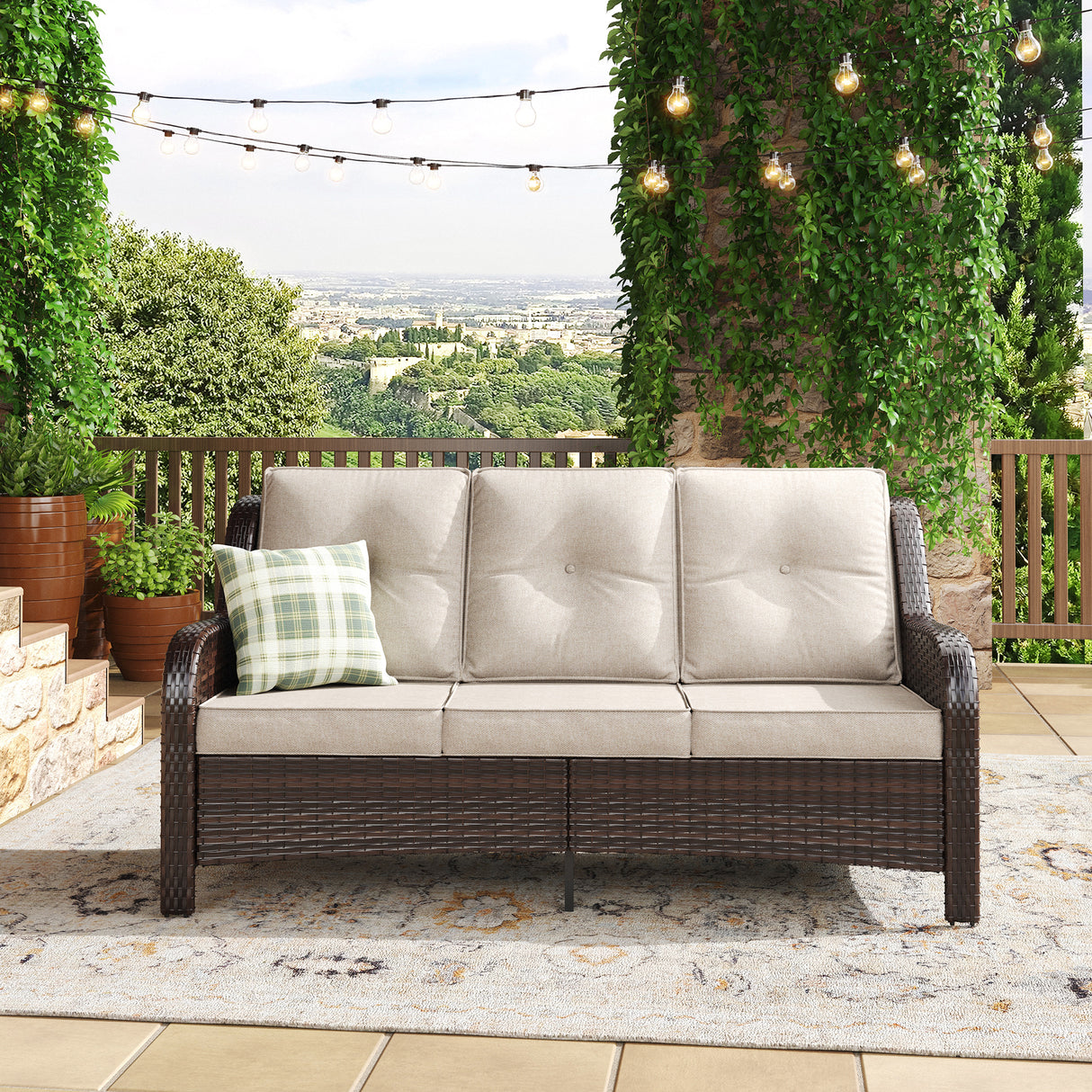 Vicllax Patio Wicker Oasis Lounge Sofa, 3-Seater Sofa