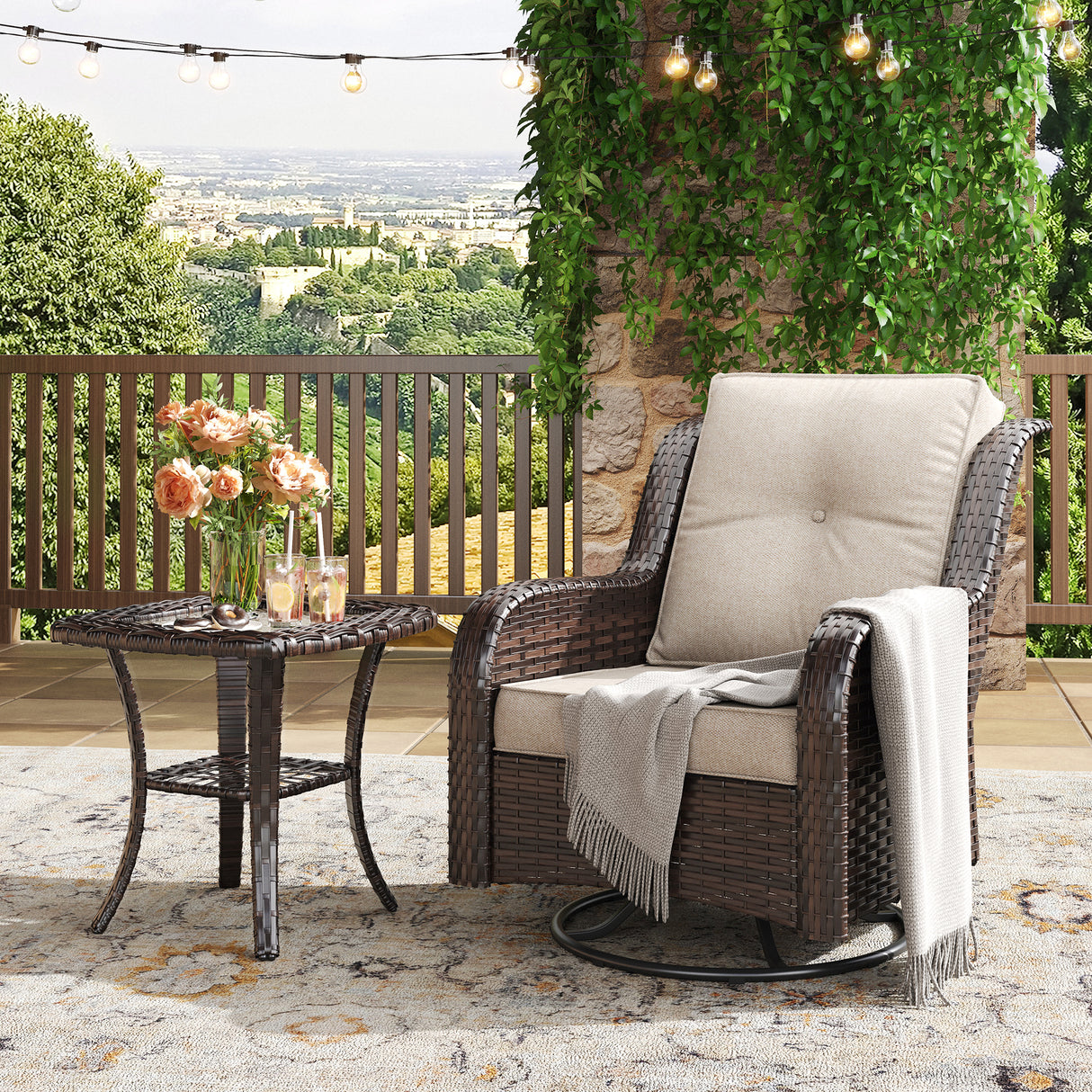 Vicllax Patio Wicker Oasis Lounge Sofa, Swivel Chair with Side Table