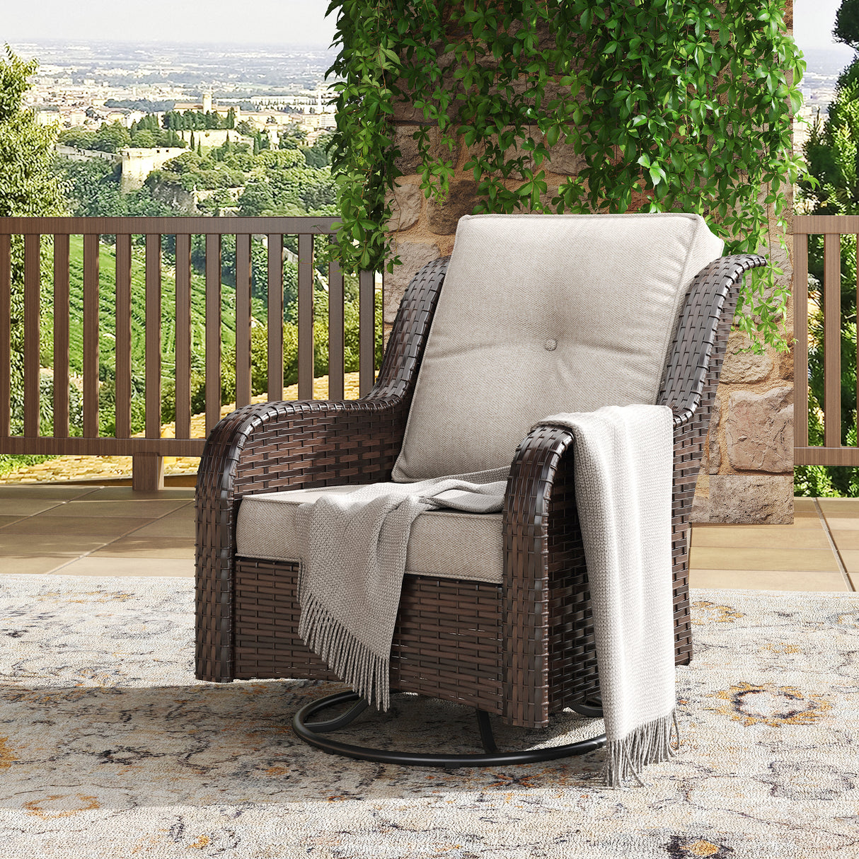 Vicllax Patio Wicker Oasis Lounge Sofa, Swivel Chair with Side Table