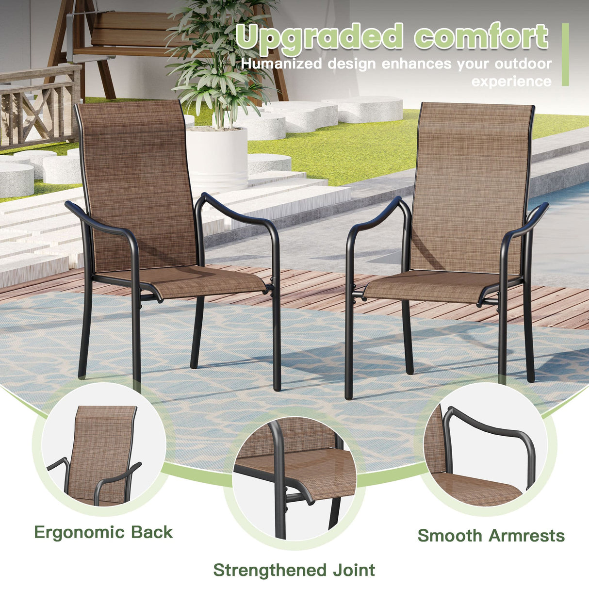 Vicllax Outdoor Stackable High Back Sling Dining Chair, Set of 2/4/6/8