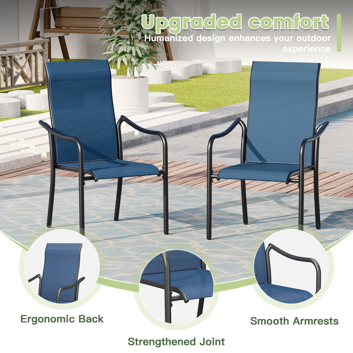 Vicllax 5 Pcs Outdoor Dining Set with 40.6" Round Metal Table and High Back Stackable Chair