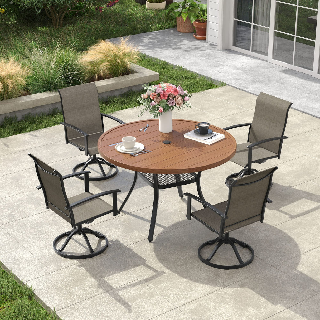 Vicllax 5-Piece Patio Dining Set, 40" Round Dining Table and Patio Swivel Chairs