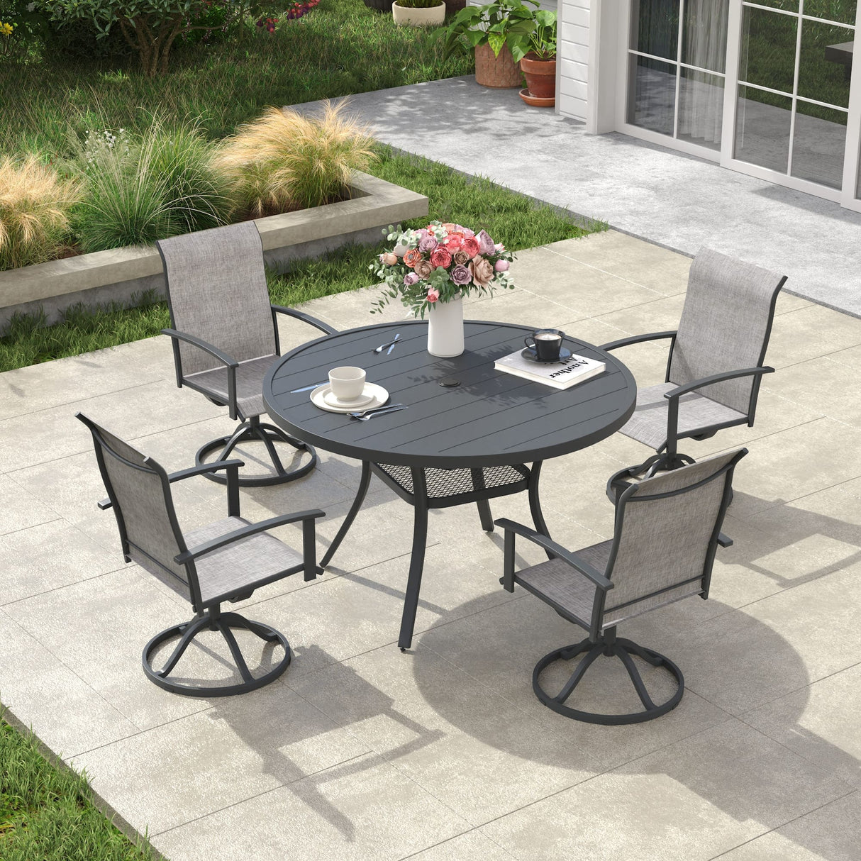 Vicllax 5-Piece Patio Dining Set, 40" Round Dining Table and Patio Swivel Chairs