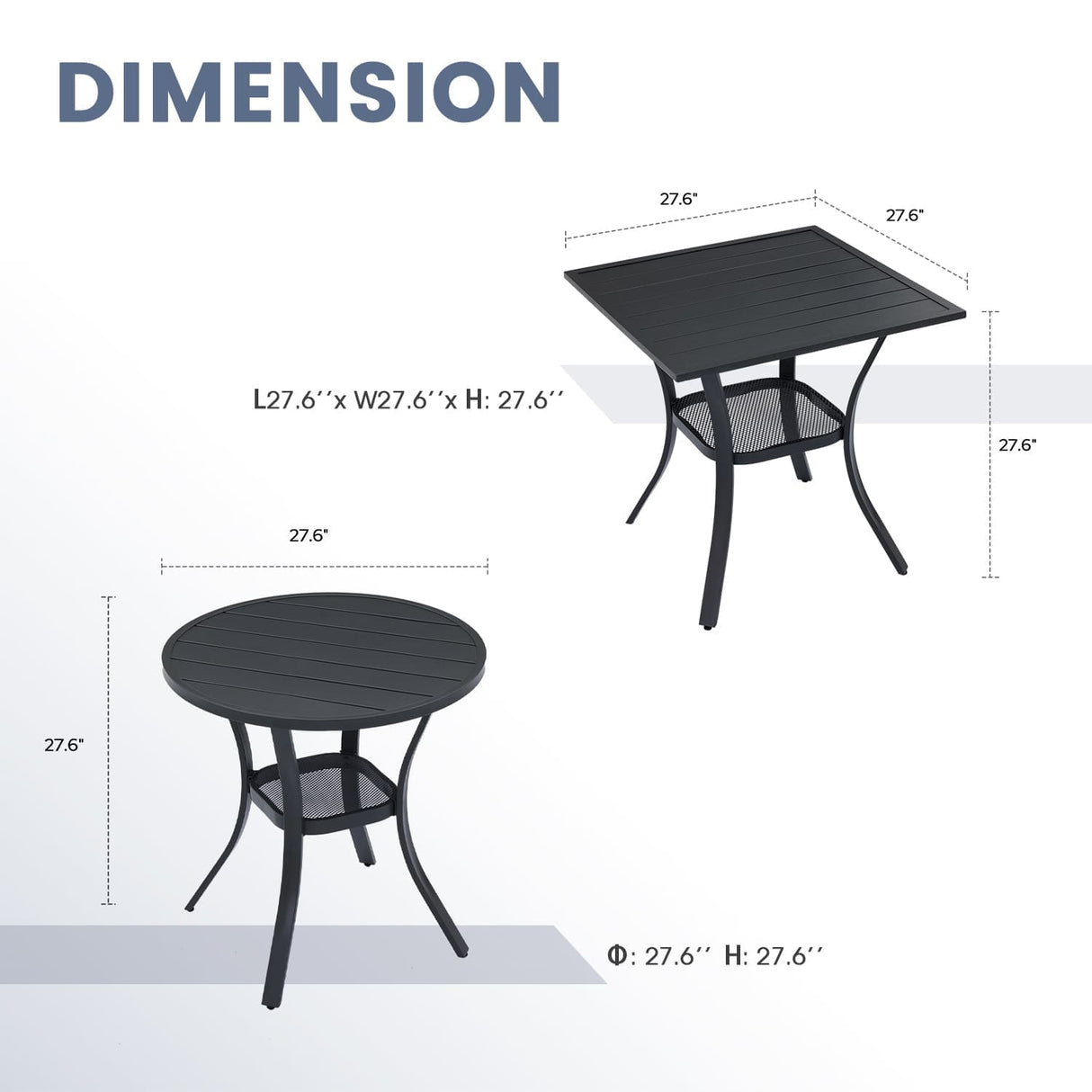 Vicllax 3-Piece Patio Bistro Set, Outdoor Swivel Chairs and 27.6" Small Metal Table With Storage Rack