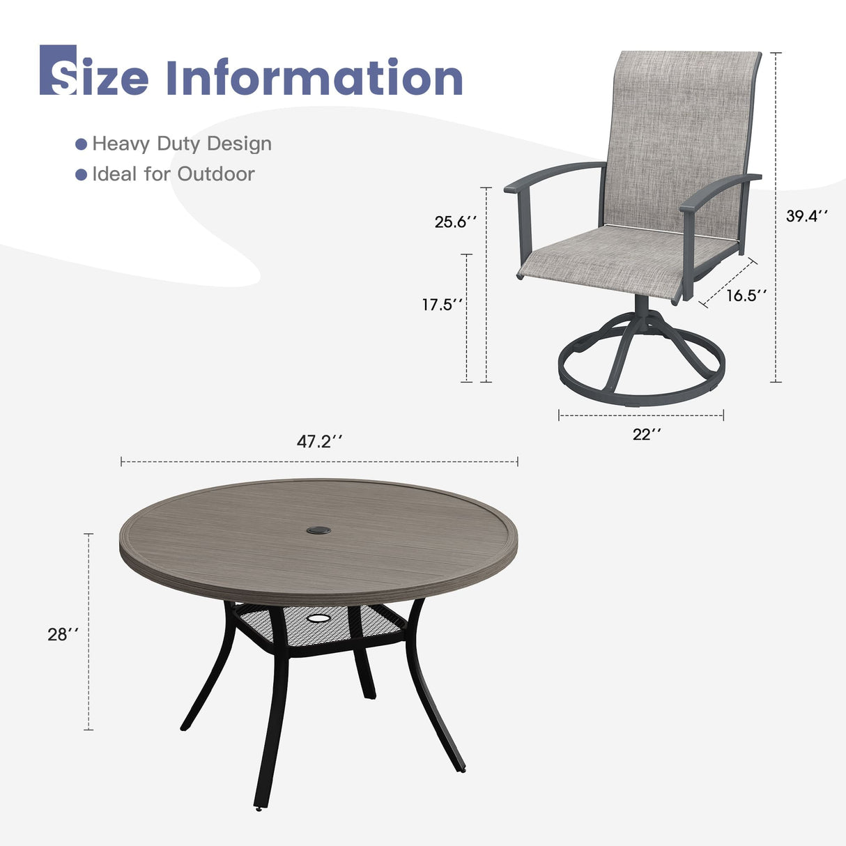 Vicllax Outdoor Dining Set for 6 People, Patio 47" Round Table with 6 Swivel Chairs
