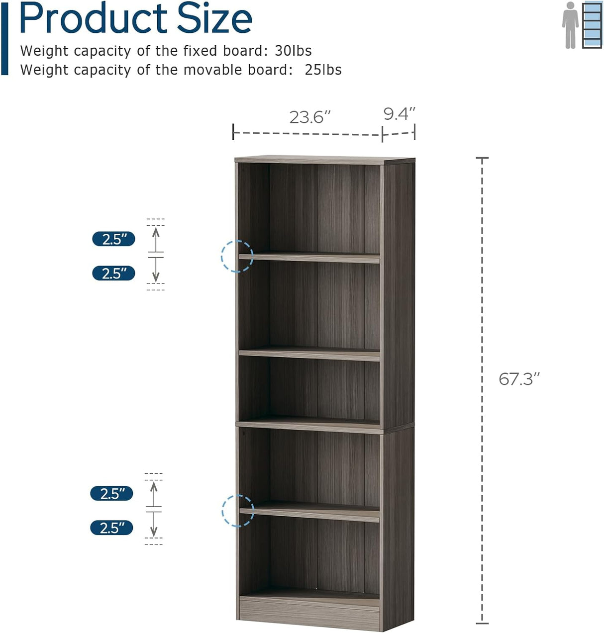 Vicllax Librería de Madera, Estantería Abierta Ajustable en Altura de 4/5 Estantes para Oficina en casa