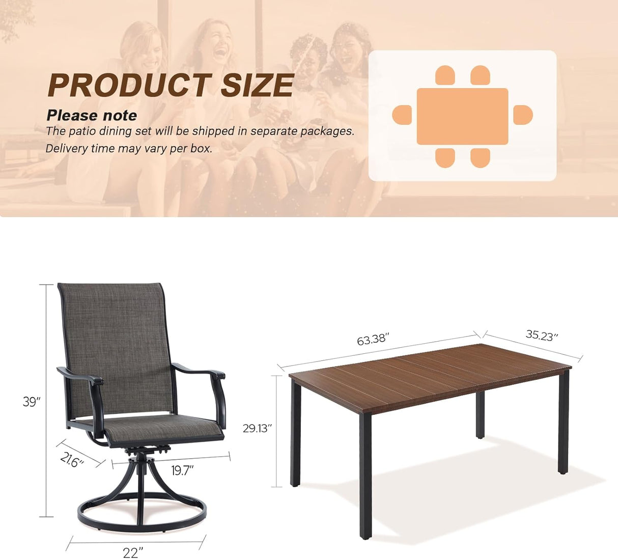 Vicllax 7-Piece Patio Dining Set, Patio Swivel Chairs and 63‘’ Outdoor Dining Table