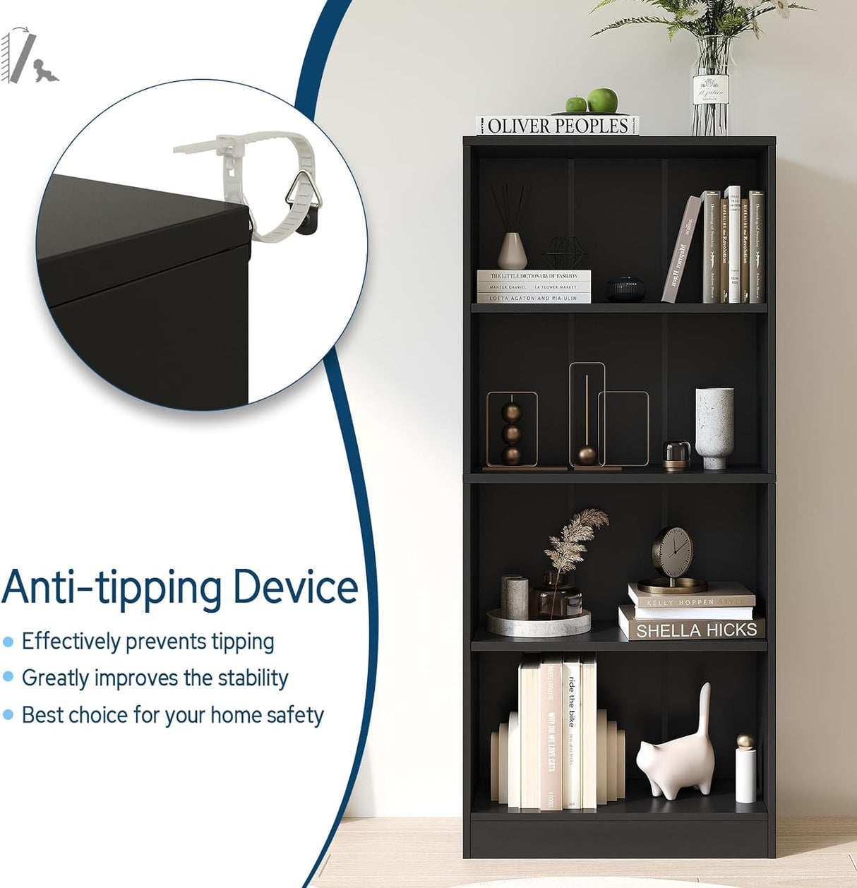 Vicllax Librería de Madera, Estantería Abierta Ajustable en Altura de 4/5 Estantes para Oficina en casa