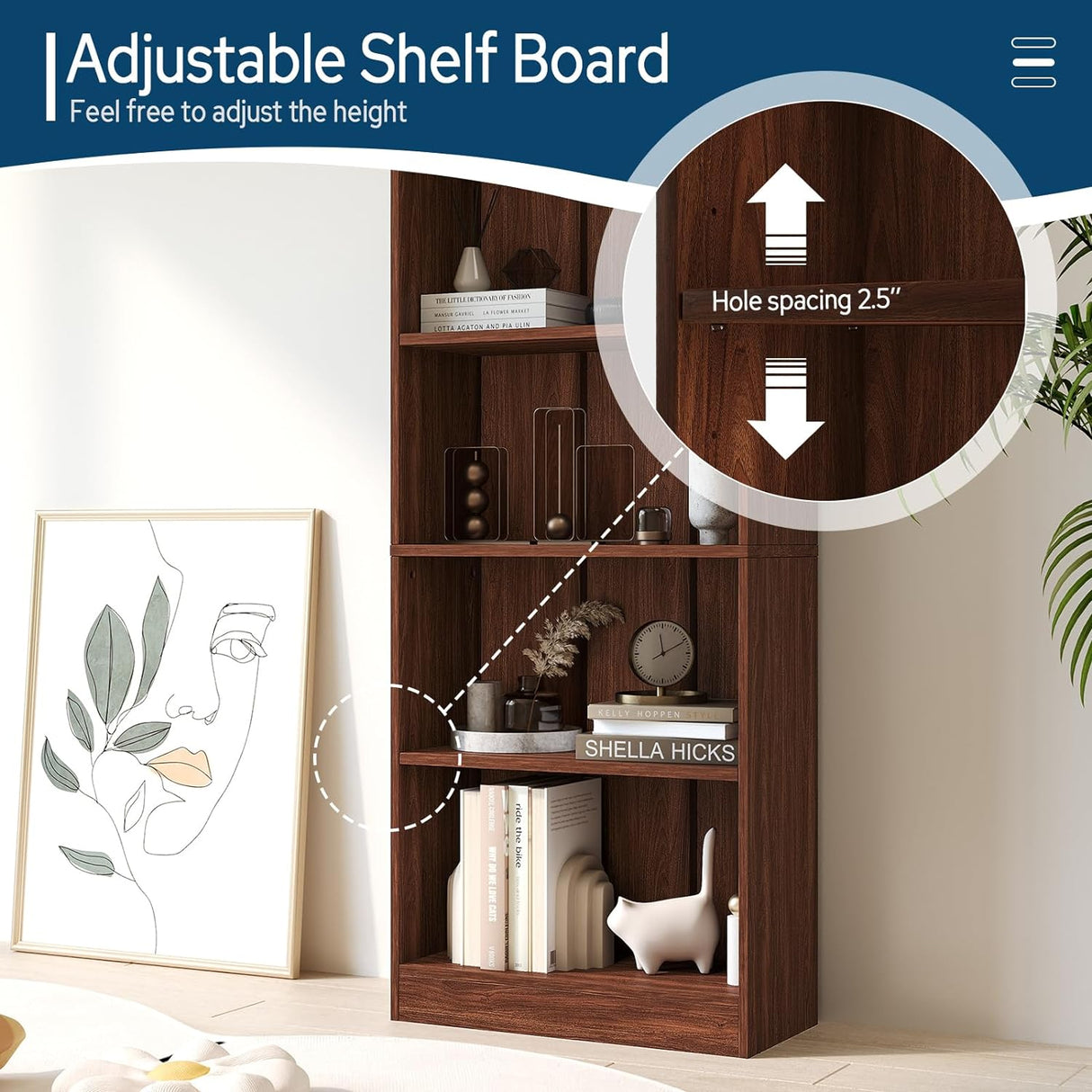 Vicllax Librería de Madera, Estantería Abierta Ajustable en Altura de 4/5 Estantes para Oficina en casa