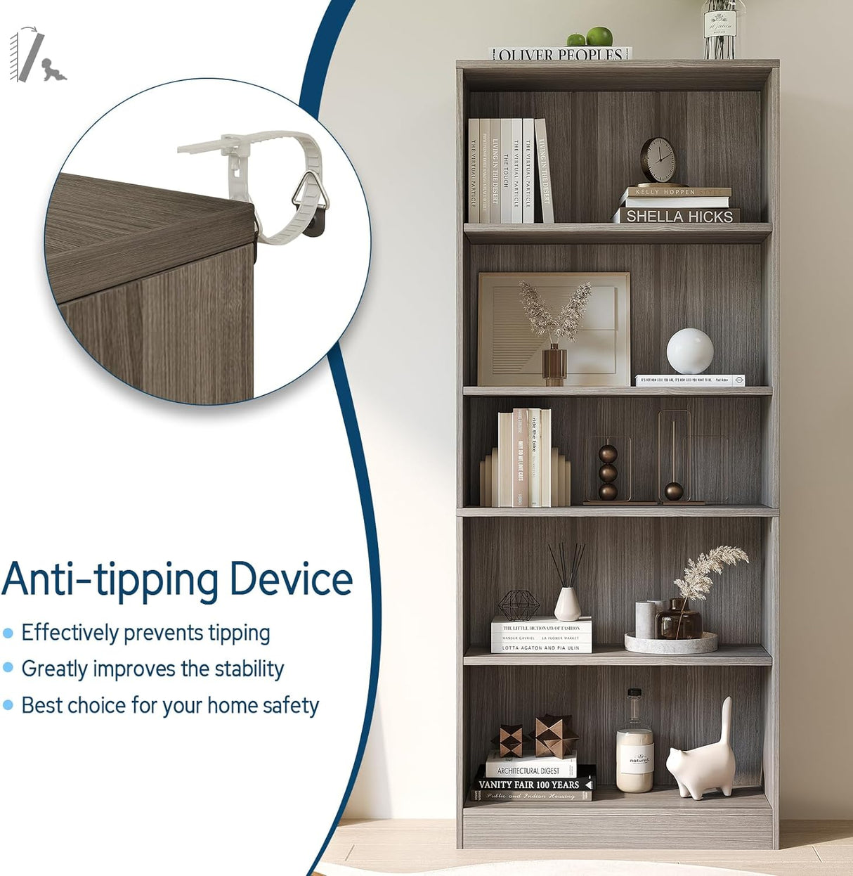 Vicllax Librería de Madera, Estantería Abierta Ajustable en Altura de 4/5 Estantes para Oficina en casa