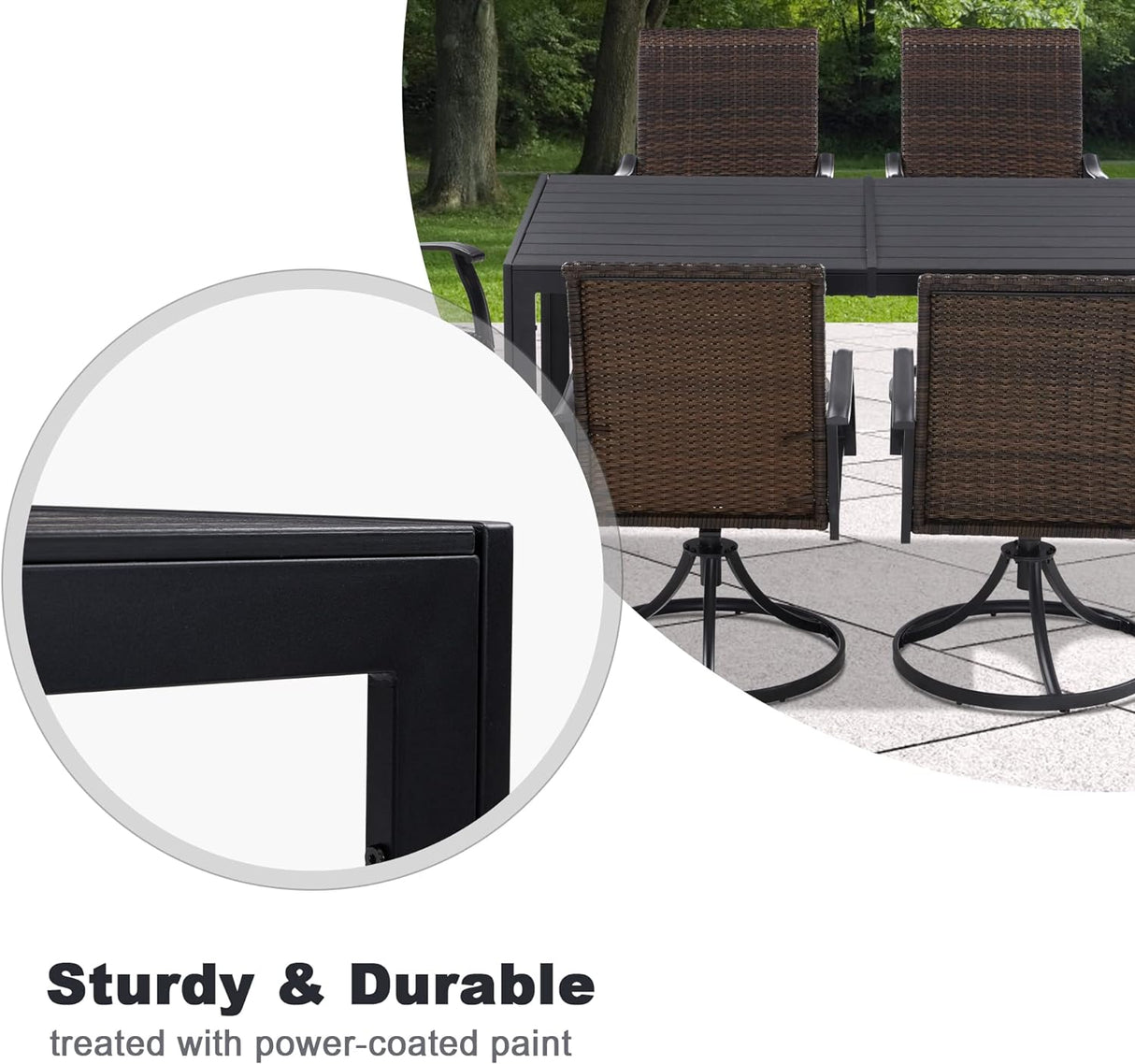 Vicllax Outdoor Patio Rectangular Dining Table for 6, Wood-Plastic Composites Table Top Metal Frame