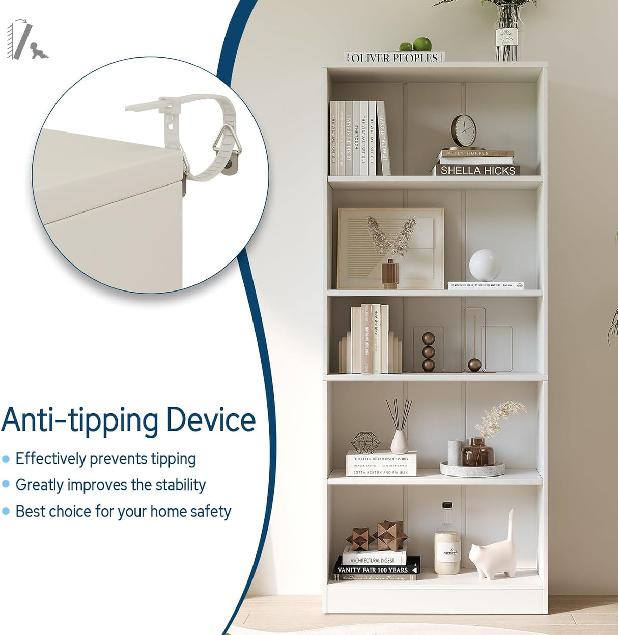 Vicllax Librería de Madera, Estantería Abierta Ajustable en Altura de 4/5 Estantes para Oficina en casa