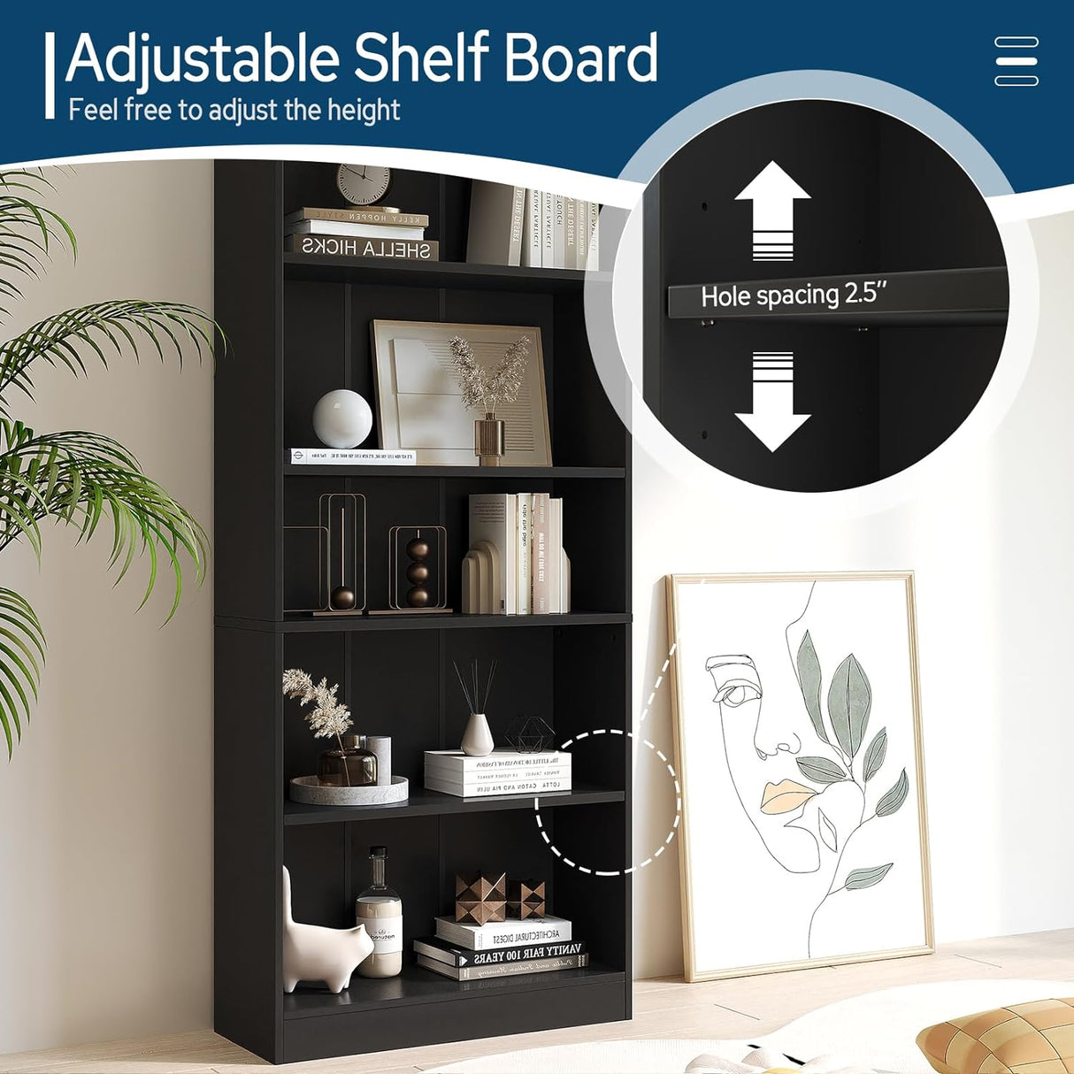 Vicllax Librería de Madera, Estantería Abierta Ajustable en Altura de 4/5 Estantes para Oficina en casa