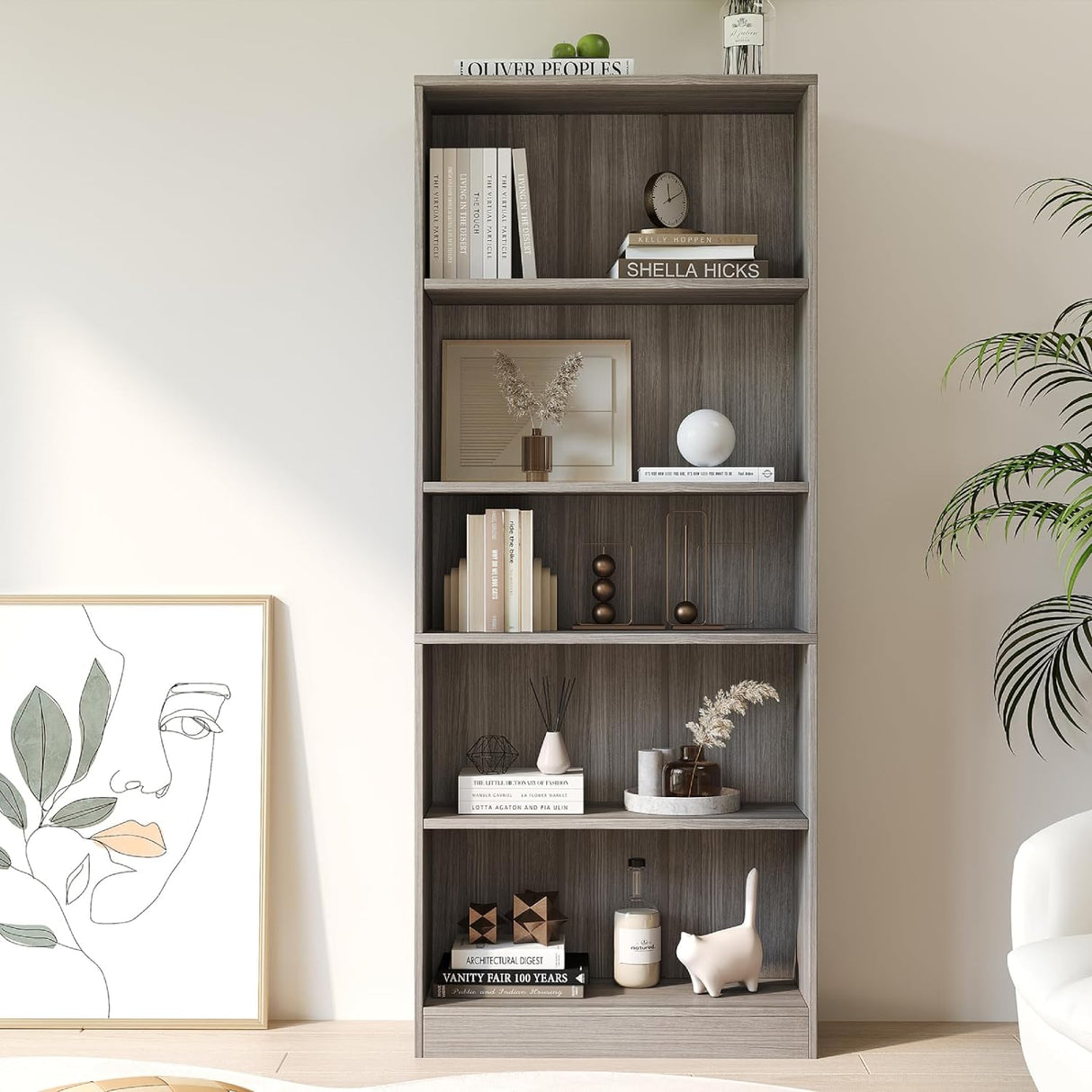 Vicllax Librería de Madera, Estantería Abierta Ajustable en Altura de 4/5 Estantes para Oficina en casa