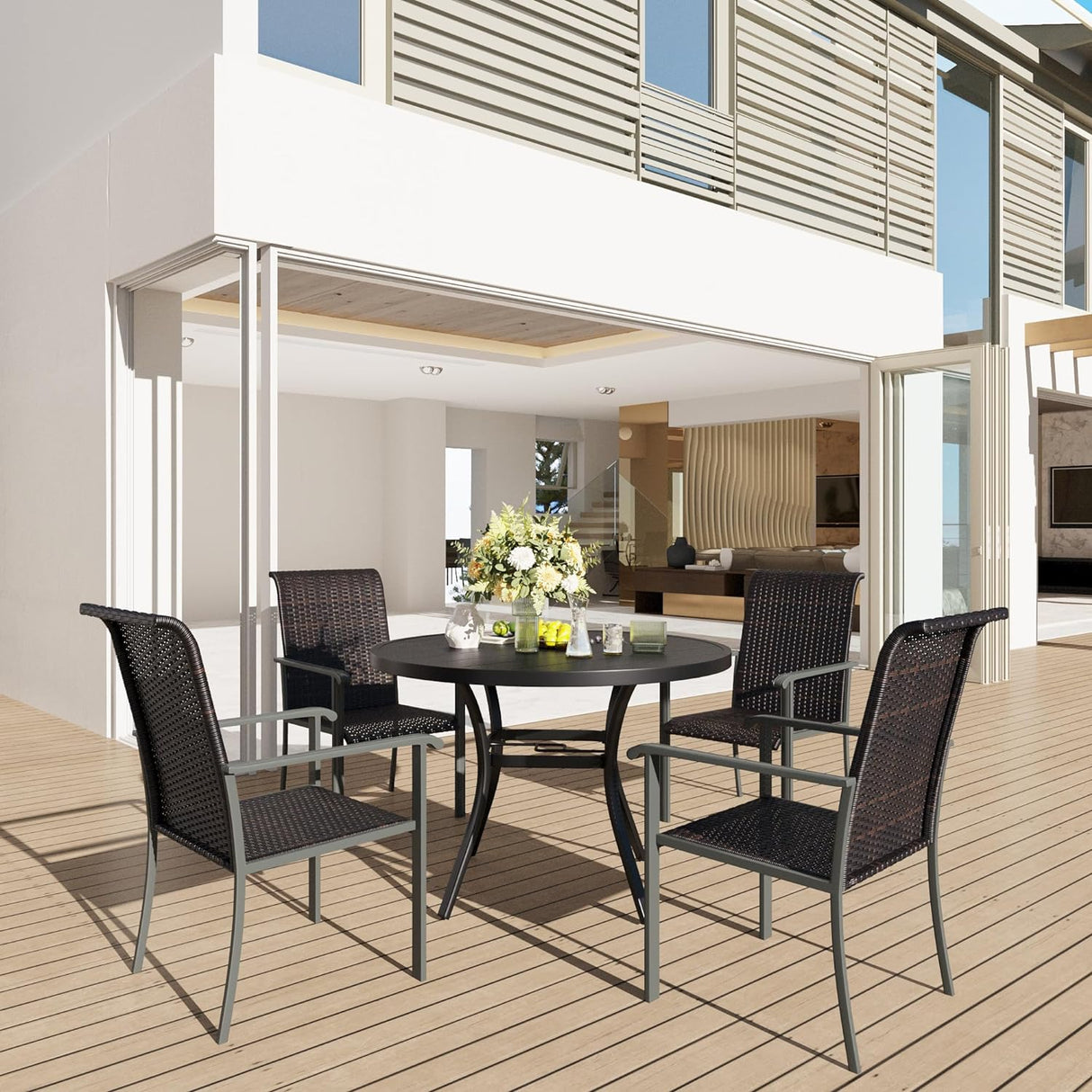 Vicllax 5-Piece Patio Dining Set, 42" Patio Round Table and Outdoor Wicker Chairs