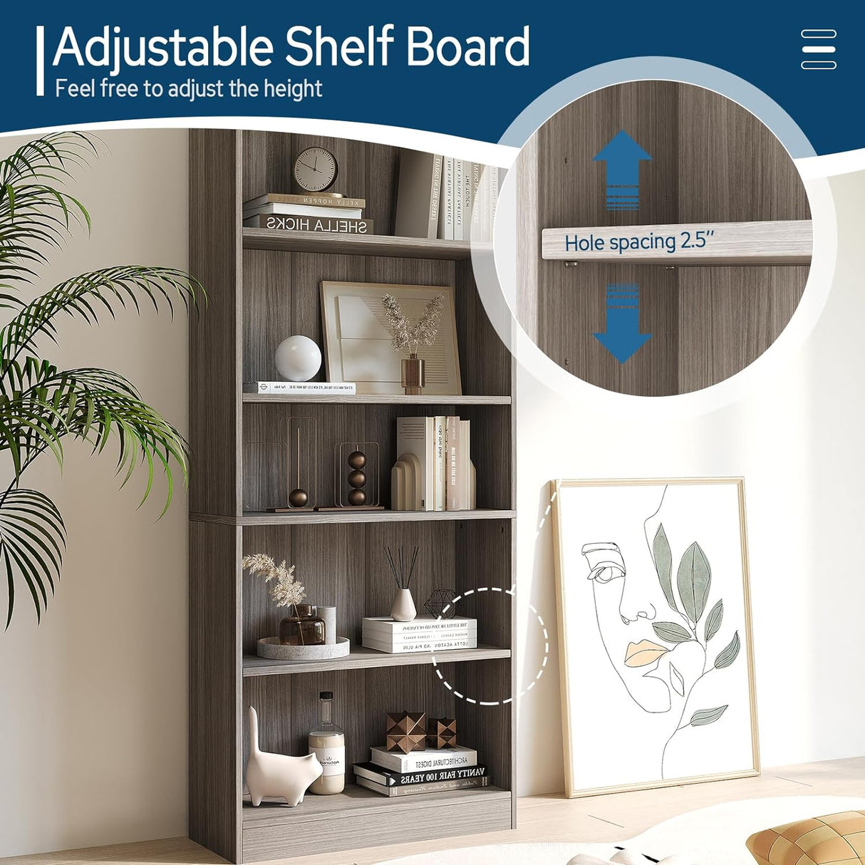 Vicllax Librería de Madera, Estantería Abierta Ajustable en Altura de 4/5 Estantes para Oficina en casa