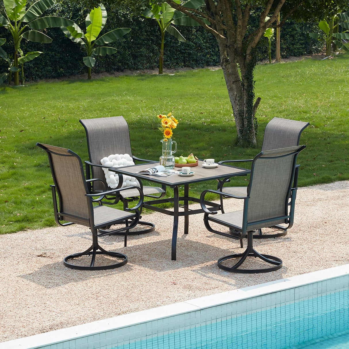 Vicllax Outdoor Swivel Dining Chairs, Patio Chair with Round Armrests, Set of 2/4/6