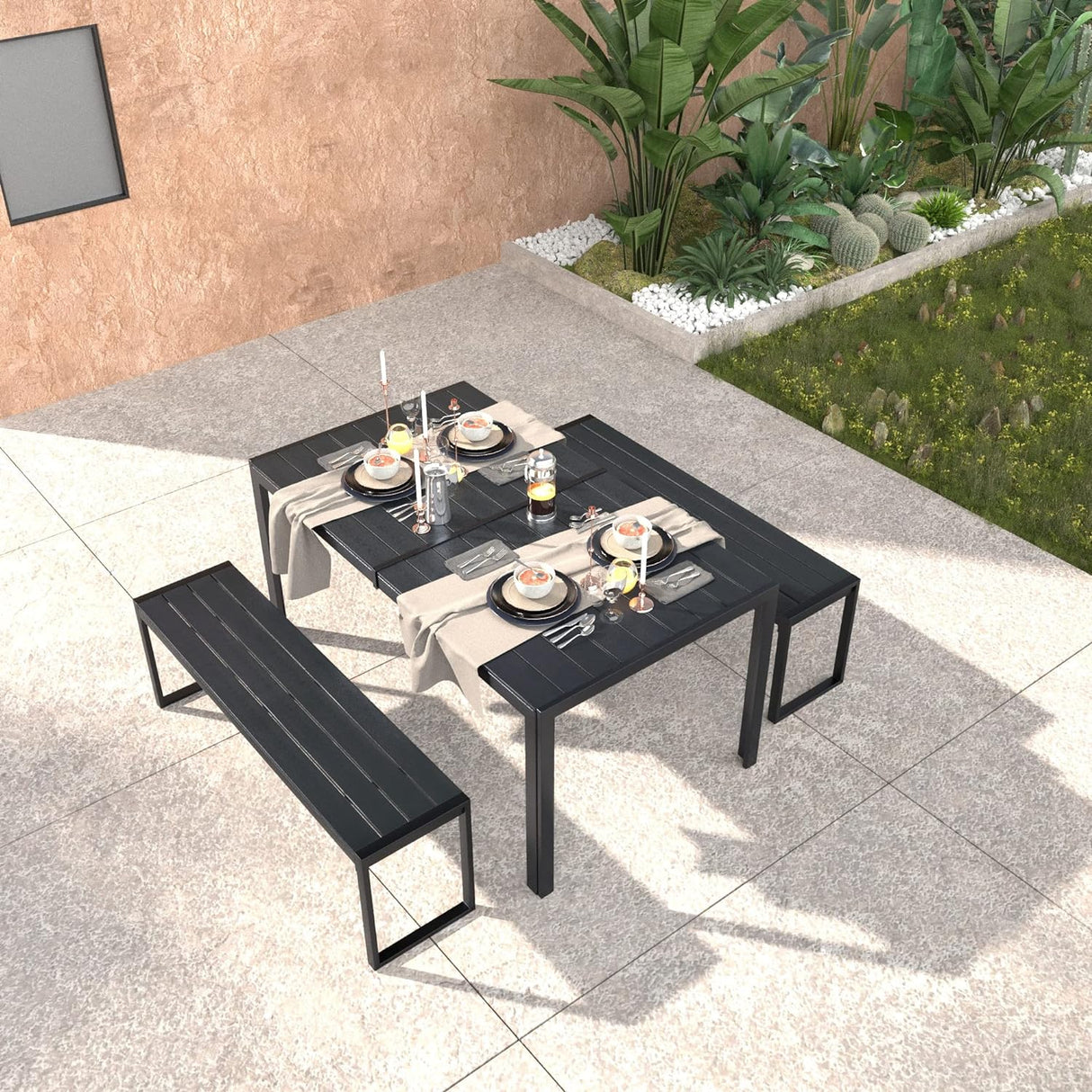 Vicllax Patio Dining Set, Outdoor Dining Table, Patio Benches, Patio Chairs