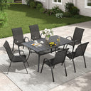 Vicllax 7 Pieces Outdoor Dining Set, Patio Rectangular Metal Table and Horizon Stackable Chair