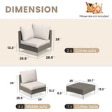 Vicllax 5/7 PCS Wicker Outdoor Conversation Set Patio Sectional Sofas with Glass Coffee Table