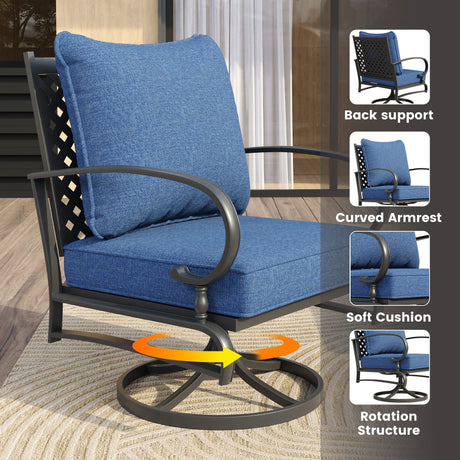 Vicllax Patio Conversation Set with Cushioned Sofa Chairs, Ottomans and Coffee Table(Beige or Navy Blue)