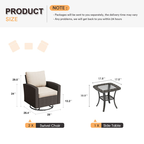 Vicllax Patio Sofa, Wicker Swivel Sofa Chairs, Rattan Sun-Drenched Lounge Seating