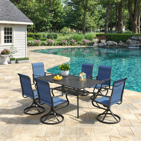Vicllax Outdoor Dining Table for 6, Patio Metal Curved Steel Slat Table with Umbrella Hole