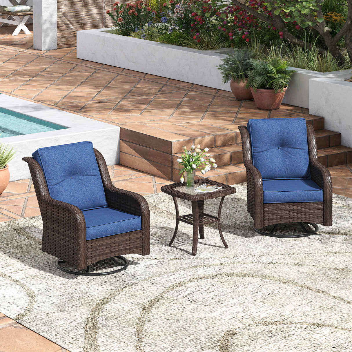Vicllax Patio Wicker Oasis Lounge Sofa, Swivel Chair with Side Table