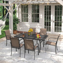 VICLLAX Patio 7 Pieces Outdoor Dining Set, 63" Rectangular Metal Dining Table and Stackable Sling Dining Chair with Armrest