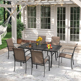 VICLLAX Patio 7 Pieces Outdoor Dining Set, 63" Rectangular Metal Dining Table and Stackable Sling Dining Chair with Armrest