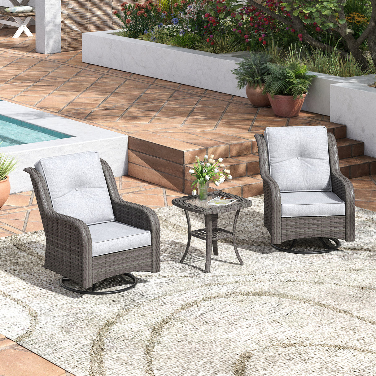 Vicllax Patio Wicker Oasis Lounge Sofa, Swivel Chair with Side Table