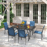 VICLLAX Patio 7 Pieces Outdoor Dining Set, 63" Rectangular Metal Dining Table and Stackable Sling Dining Chair with Armrest