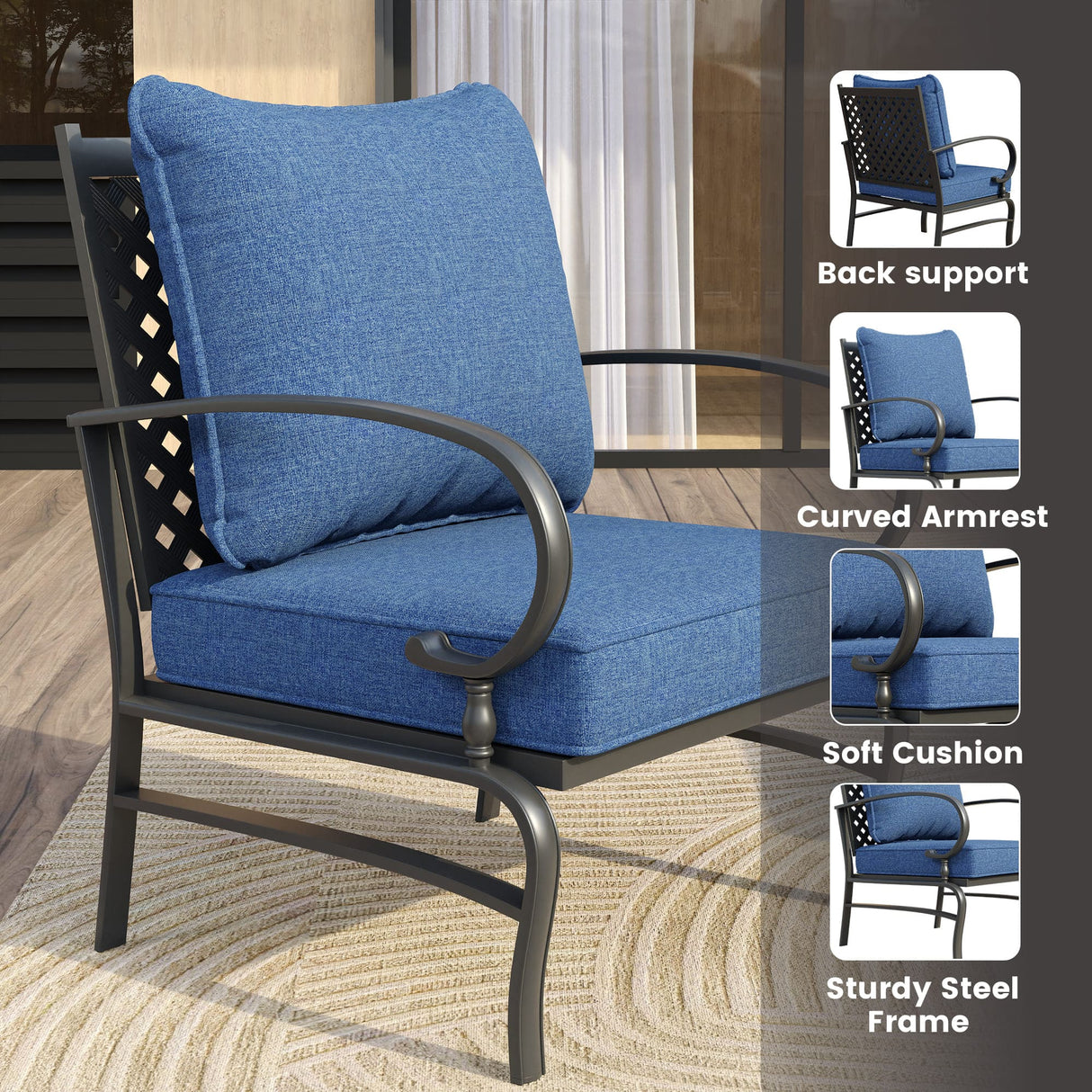 Vicllax Patio Conversation Set with Cushioned Sofa Chairs, Ottomans and Coffee Table(Beige or Navy Blue)