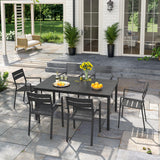 VICLLAX Patio 7 Pieces Outdoor Dining Set, 63" Rectangular Metal Dining Table and Swivel Chairs of 6