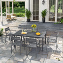 VICLLAX Patio 7 Pieces Outdoor Dining Set, 63" Rectangular Metal Dining Table and Swivel Chairs of 6