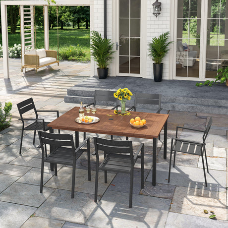 VICLLAX Patio 7 Pieces Outdoor Dining Set, 63" Rectangular Metal Dining Table and Swivel Chairs of 6