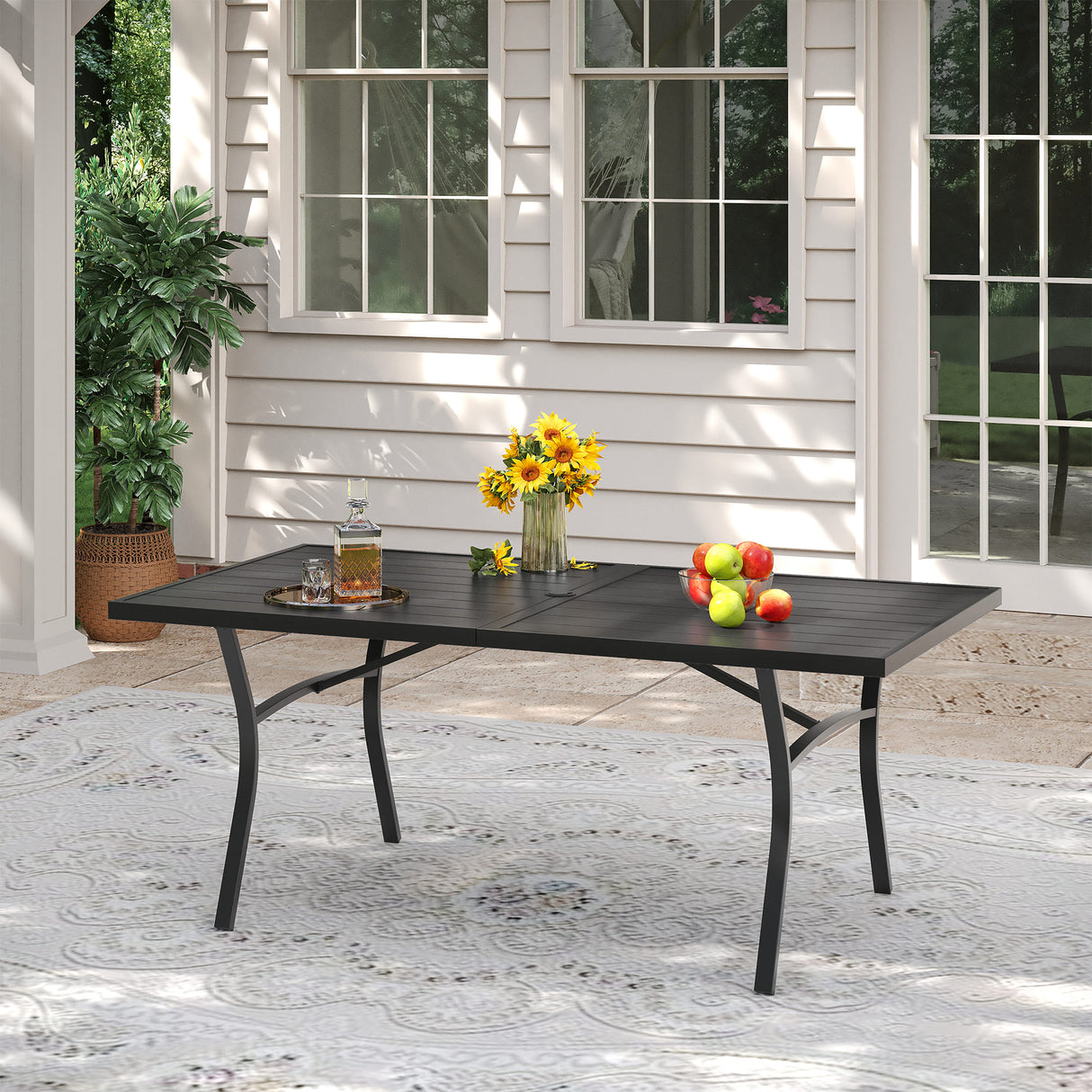 VICLLAX Patio 9 Pieces Outdoor Dining Set, 70.9" Rectangular Metal Dining Table and Stackable Sling Dining Chair with Armrest