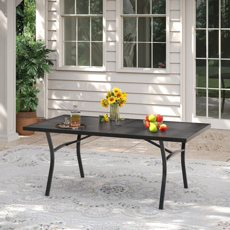 VICLLAX Patio 9 Pieces Outdoor Dining Set, 70.9" Rectangular Metal Dining Table and Stackable Sling Dining Chair with Armrest