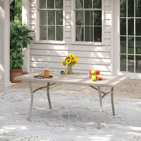 VICLLAX Patio 7 Pieces Outdoor Dining Set, 63" Rectangular Metal Dining Table and Stackable Sling Dining Chair with Armrest