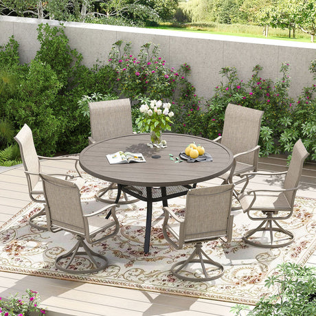Vicllax 7 pcs Outdoor Dining Set, Metal Round Dining Table and Premium Swivel Chairs